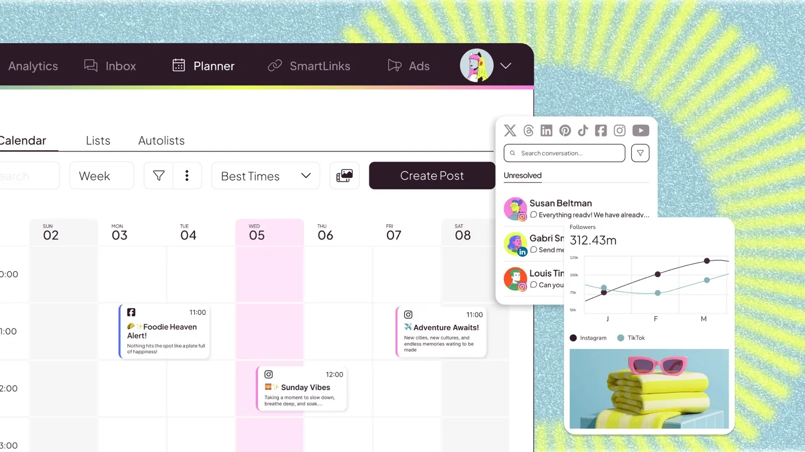 Metricool’s planner: the unified calendar with best-times scheduling and cross-platform inbox